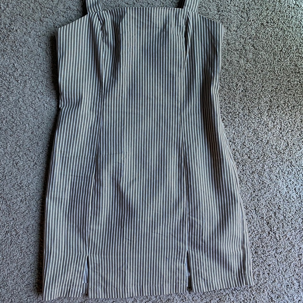 Olive green and white striped dress